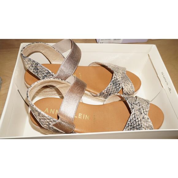 Anne Klein Flex Snake Print Espadrille Wedge Sandals Beige Gold Size 9.5M - Picture 11 of 11